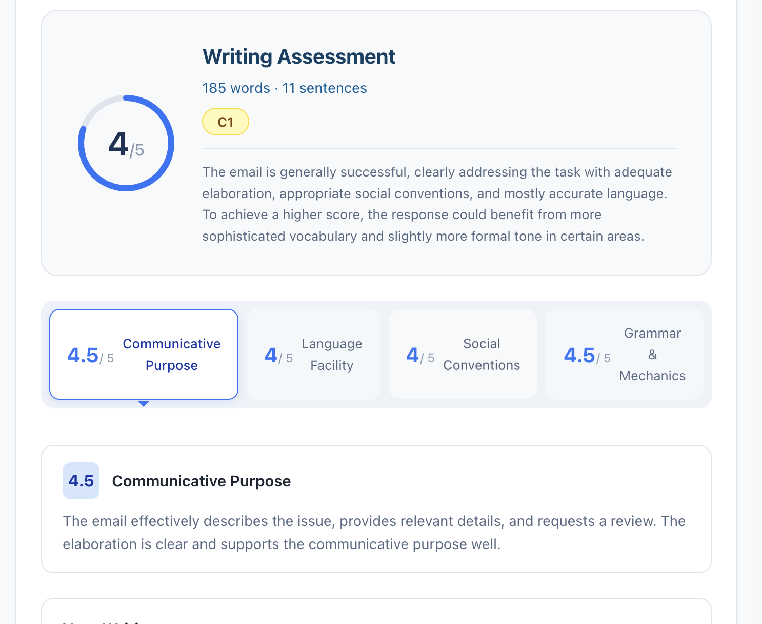 Writing Score Report